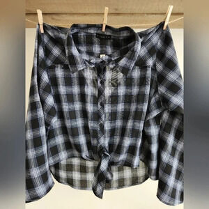 NWT || SONCY || plaid, tie waist, top, shirt, black, button down, size 26